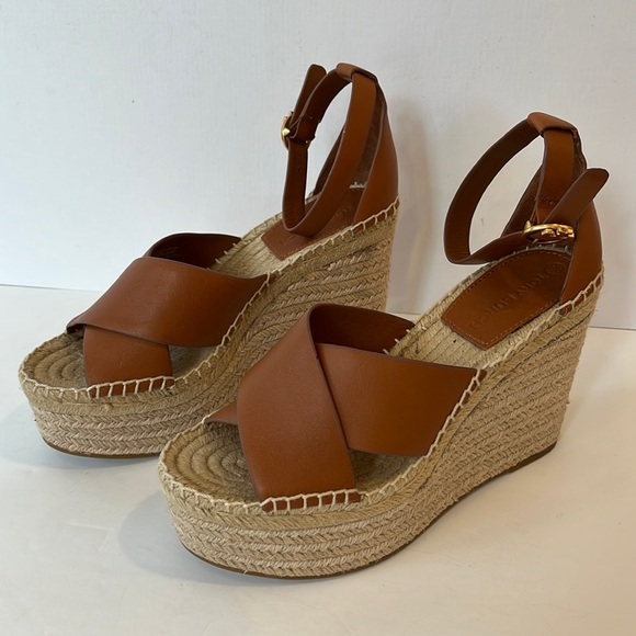 Tory Burch Shoes - Tori Burch Selby leather camel ankle strap wedge espadrille platform sandals 6